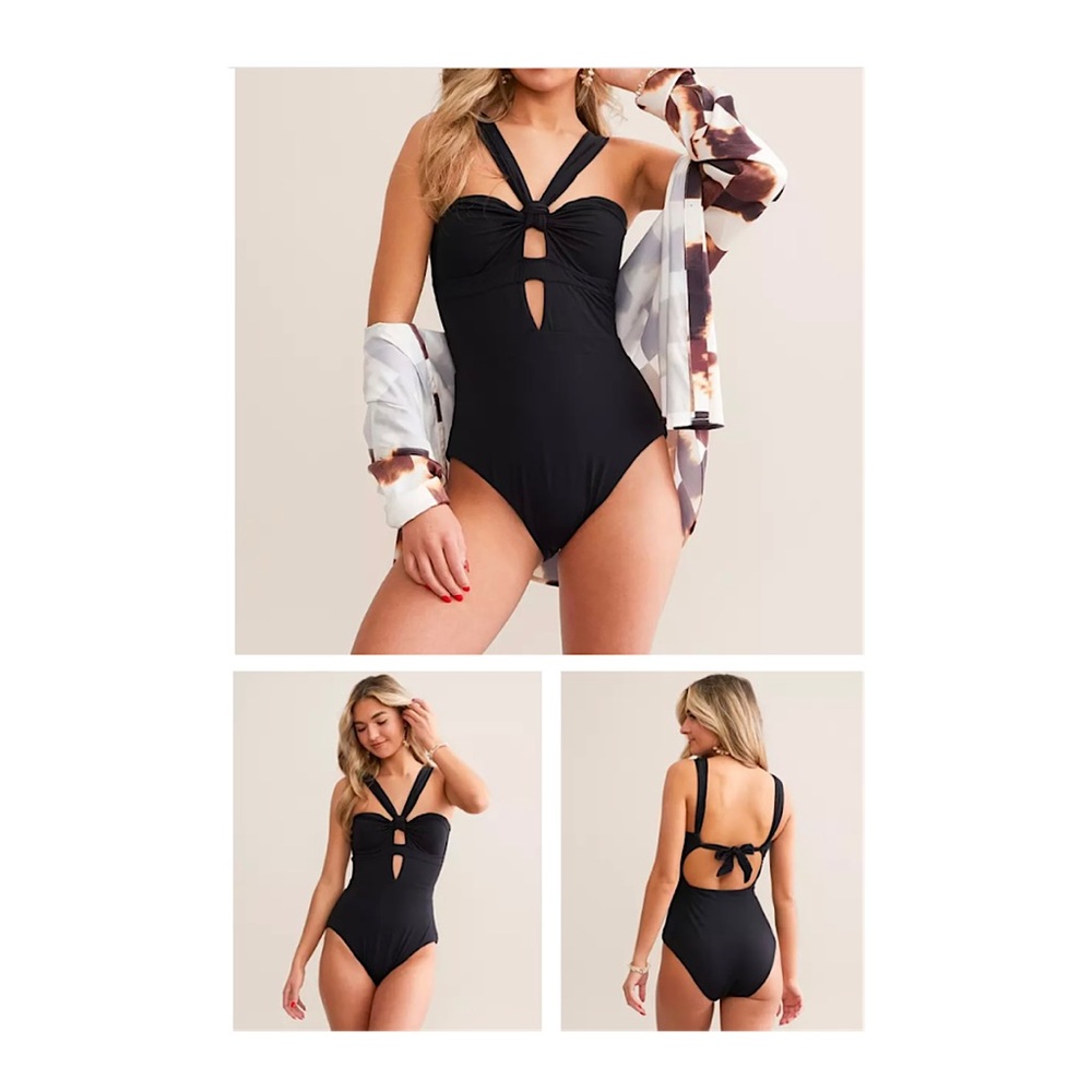 Becca Rylie Convertible Bandeau One Piece Swimsuit In Black, NWT, Size Medium